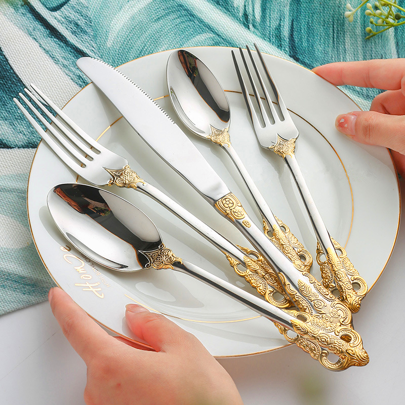 Gold Plated Cutlery - Luxery Gold Cutlery Set Vintage Dinnerware