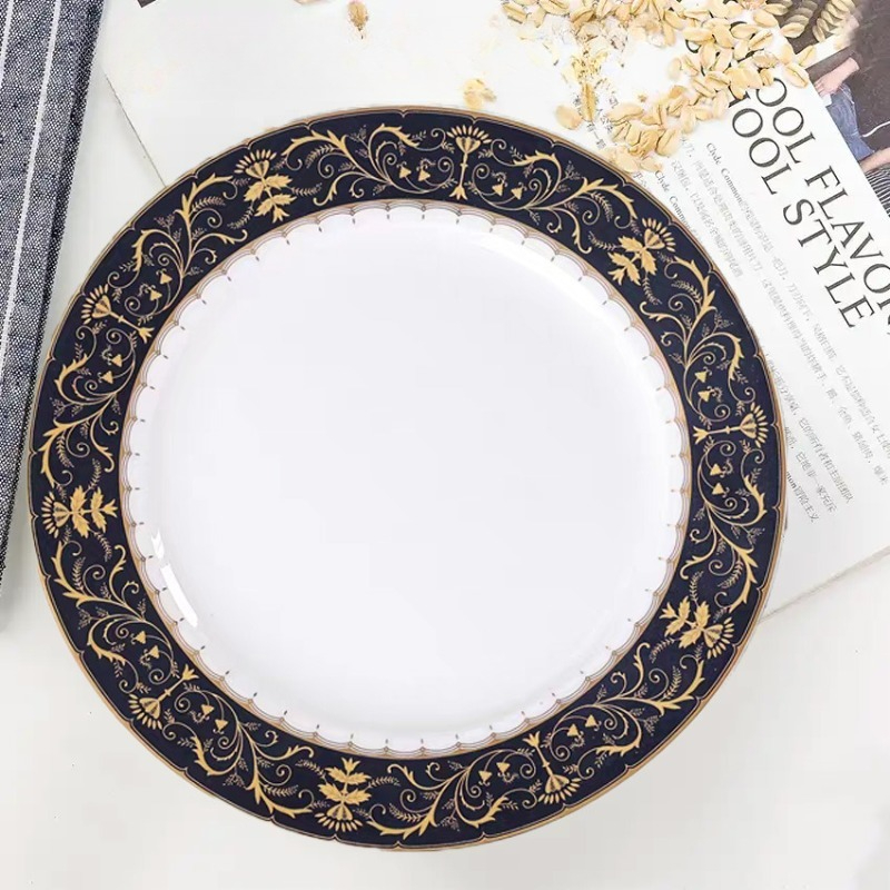 Gold Plated Cutlery - Luxury Western Round Ceramic Plate Dish
