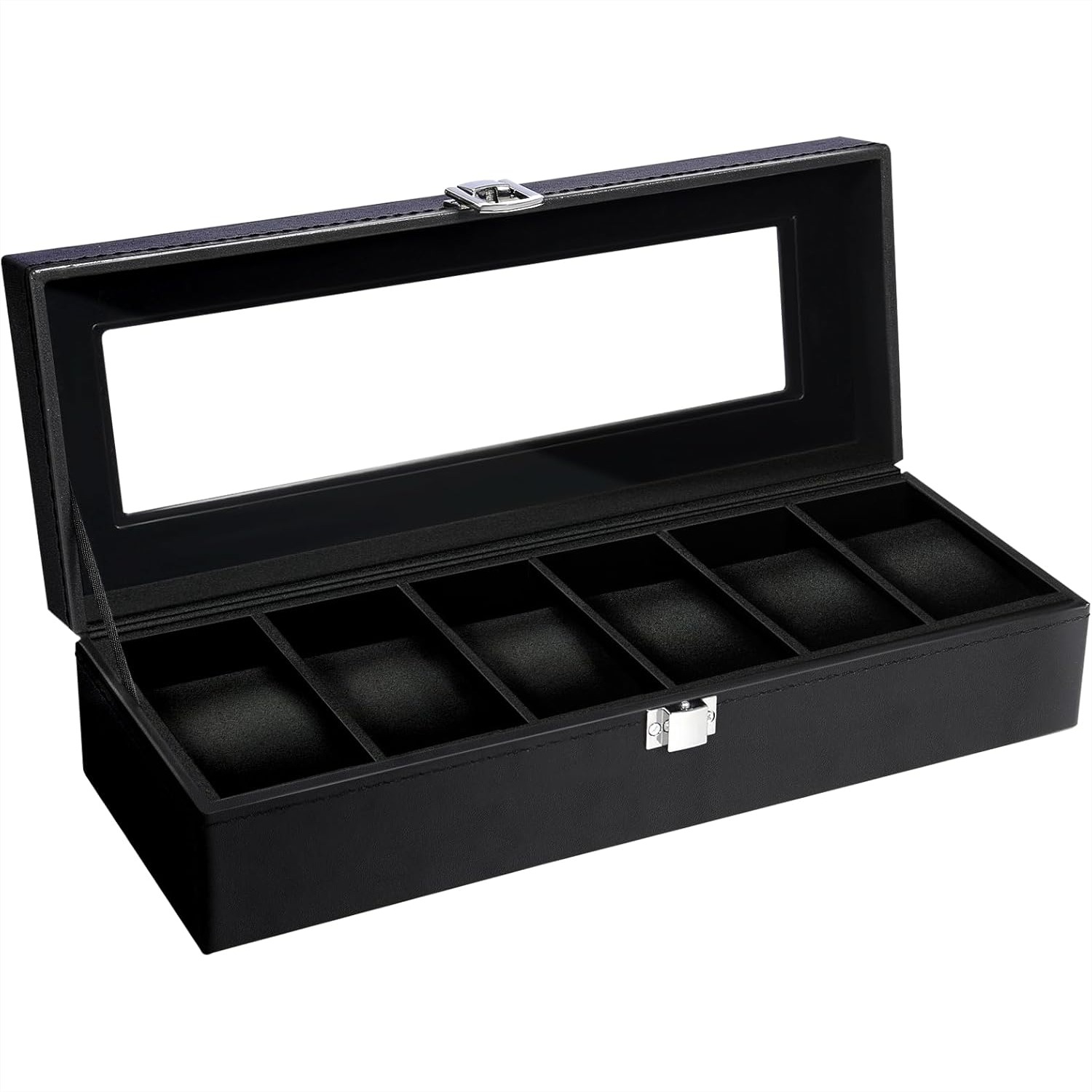 Velvet Jewelry Box - 6 Slot Watch Box with Glass