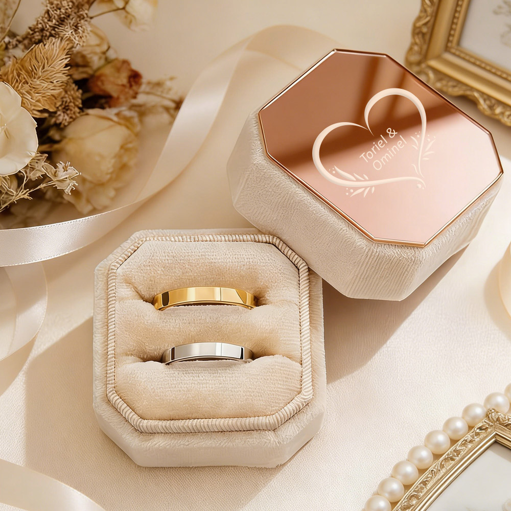 Velvet Jewelry Box - Personalized Engravable Octagon Velvet Ring Box,2-Slot