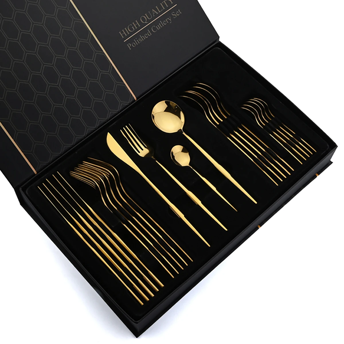 24pcs Gold Flatware Set Stainl – обзор и цена Gold Plated Cutlery