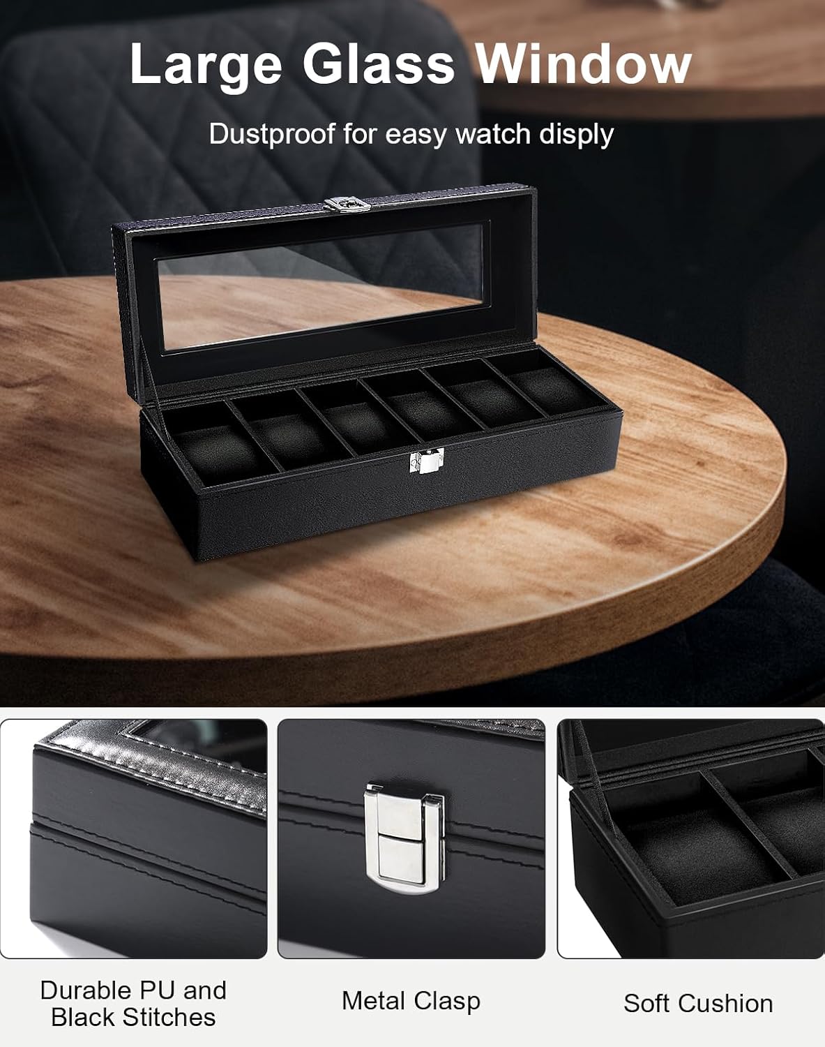 6 Slot Watch Box with Glass Li – обзор и цена Velvet Jewelry Box