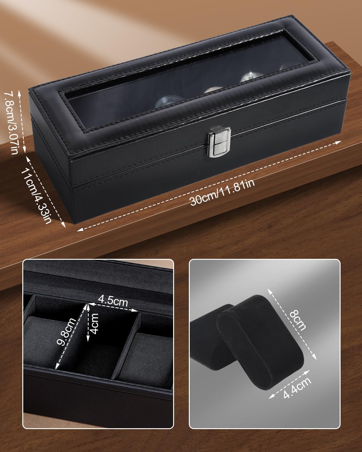 6 Slot Watch Box with Glass Li – обзор и цена Velvet Jewelry Box