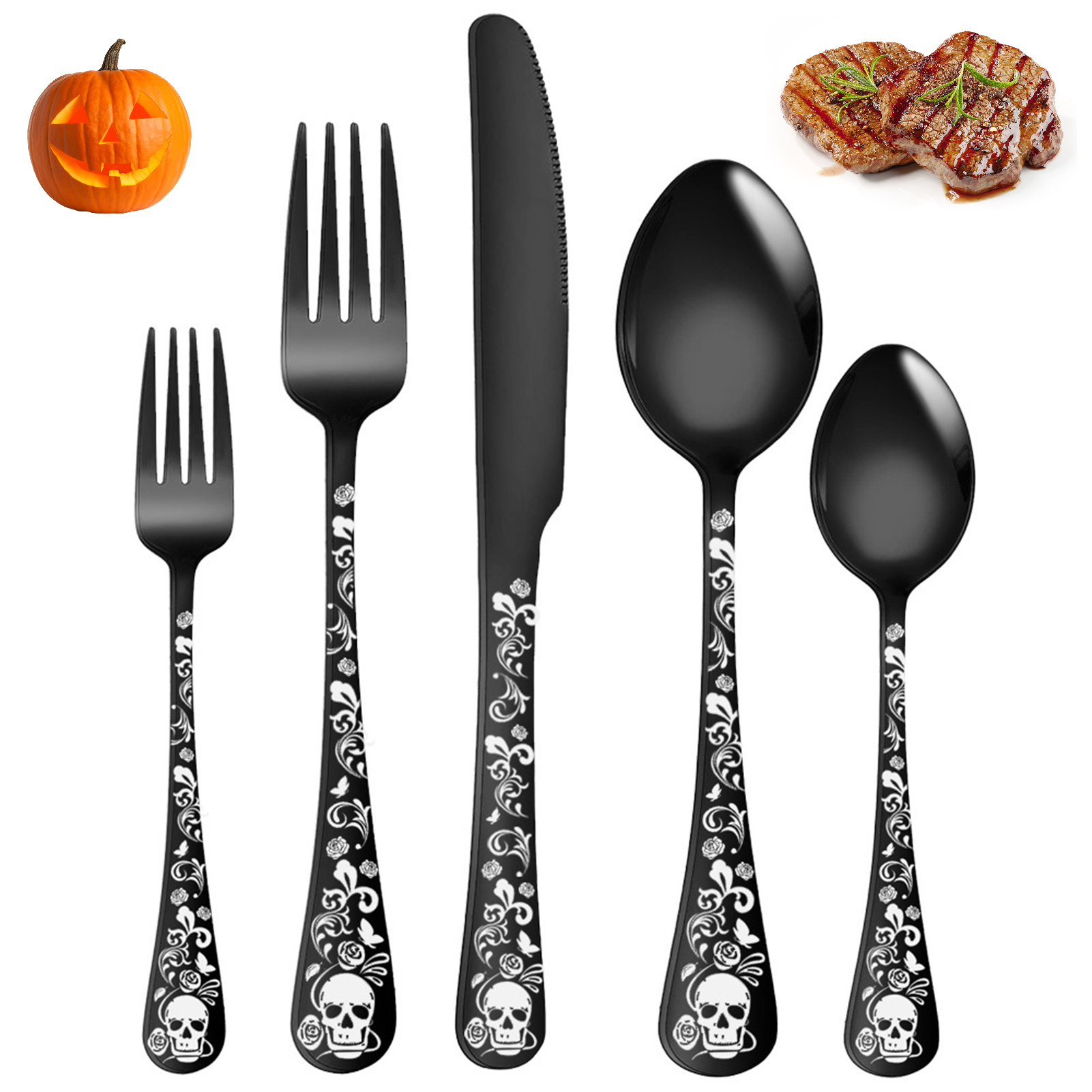 5pcs Skull Pattern Stainless S – обзор и цена Gold Plated Cutlery