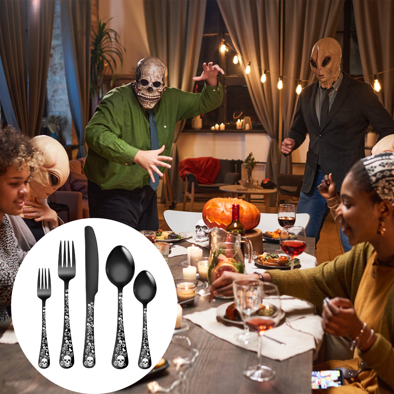 5pcs Skull Pattern Stainless S – обзор и цена Gold Plated Cutlery
