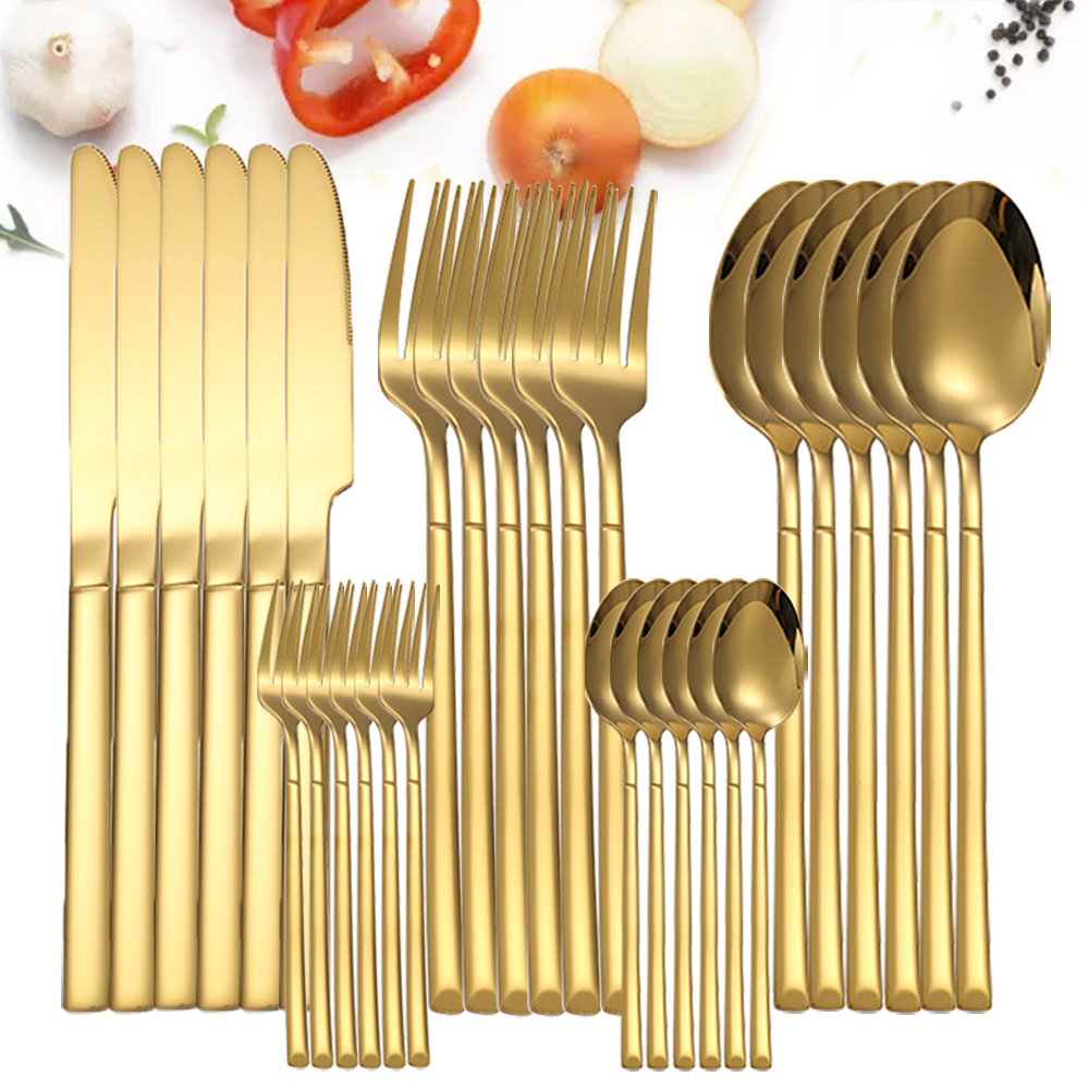 6/24/30PCS Gold Tableware Sets – обзор и цена Gold Plated Cutlery