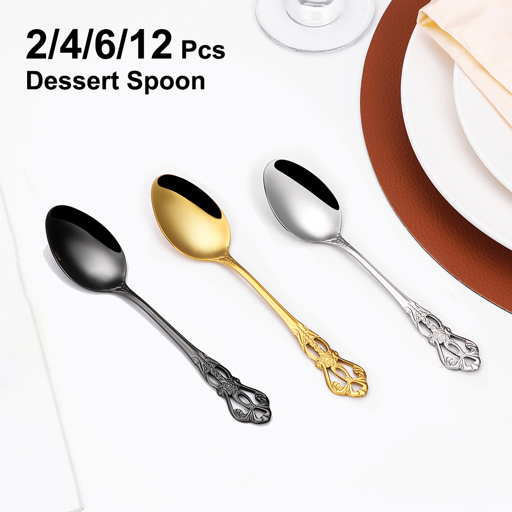 2/4/6/12pcs Gold Dessert Spoon – обзор и цена Gold Plated Cutlery