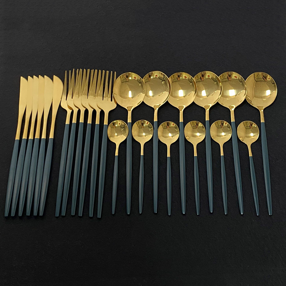 24Pcs Colorful Dinnerware Set  – обзор и цена Gold Plated Cutlery